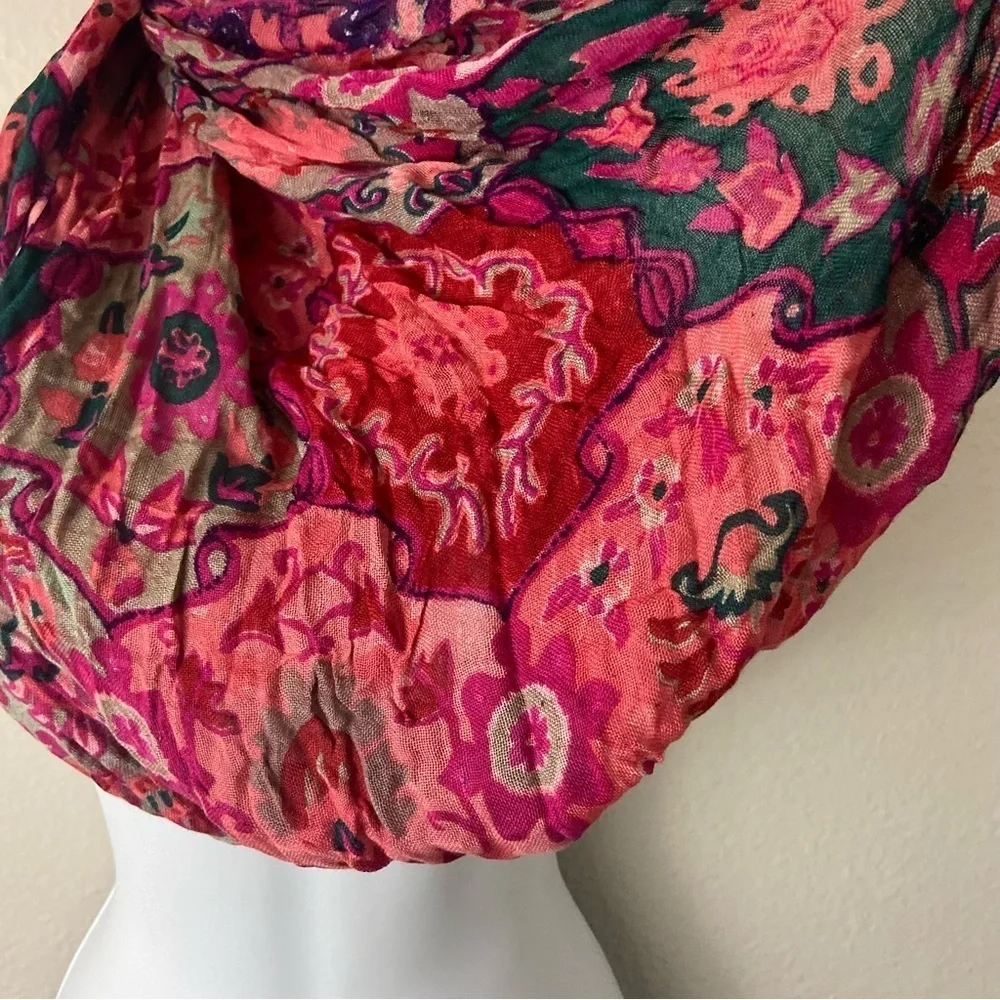 World Market Infinity Scarf Floral Medallion Print Colorful Artsy Boho